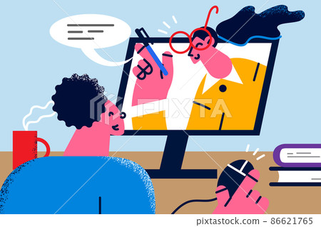 Happy kid study online on computer at home  86621765