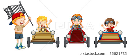 Soapbox derby with children racing car 86621783