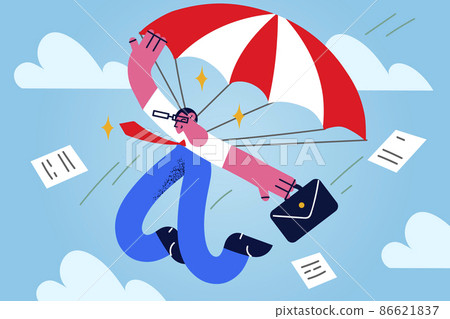 Businessman with briefcase fly on parachute Businessman with briefcase fly on parachute 86621837