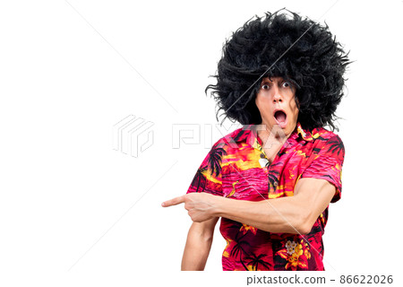 Funny man pointing away with opened mouth Funny man pointing away with opened mouth 86622026