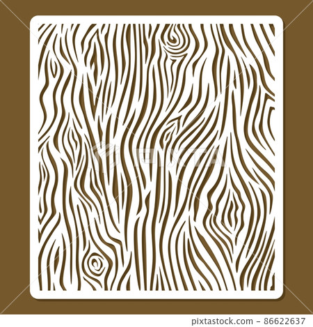 Stencil with wood texture. Rectangular striped background. Structure of a tree in a section. Template for plotter laser cutting of paper, metal engraving, wood carving, cnc. Vector illustration. 86622637