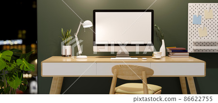 Modern contemporary home office workspace with pc desktop computer. Modern contemporary home office workspace with pc desktop computer. 86622755
