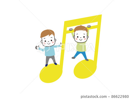 Boys playing with eighth notes Children playing with notes 86622980