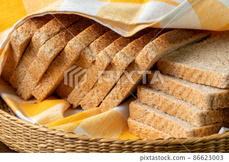 Slice toast bread in a basket Slice toast bread in a basket 86623003
