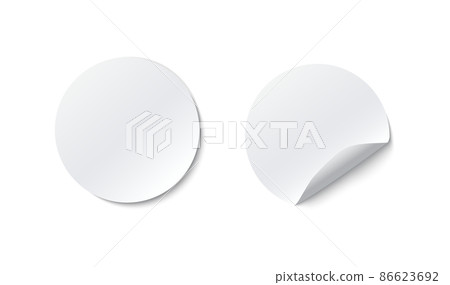 Paper round sticker with peeling corner and shadow 86623692