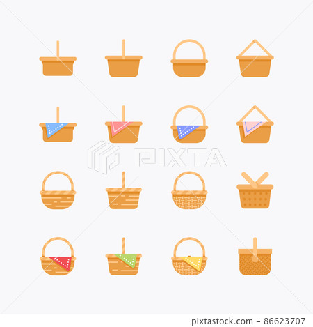 Bundle of Basket wicker vintage flat line icons collection. simple design vector Bundle of Basket wicker vintage flat line icons collection. simple design vector 86623707