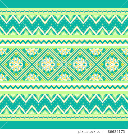 Yellow, White, Green on Teal. Geometric ethnic oriental pattern traditional Design for background,carpet,wallpaper,clothing,wrapping,Batik,fabric, vector illustration embroidery style Yellow, White, Green on Teal. Geometric ethnic oriental pattern traditional Design for background,carpet,wallpaper,clothing,wrapping,Batik,fabric, vector illustration embroidery style 86624173
