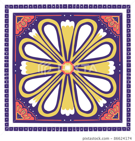 Yellow, White, Orange on Violet Scarf Shawl. Geometric ethnic oriental pattern traditional Design for background,carpet,wallpaper,clothing,wrapping,Batik,fabric, vector illustration embroidery style Yellow, White, Orange on Violet Scarf Shawl. Geometric ethnic oriental pattern traditional Design for background,carpet,wallpaper,clothing,wrapping,Batik,fabric, vector illustration embroidery style 86624174