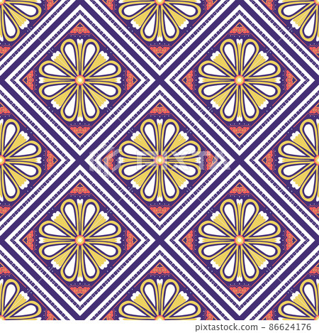 Yellow, White, Orange on Violet. Geometric ethnic oriental pattern traditional Design for background,carpet,wallpaper,clothing,wrapping,Batik,fabric,Vector illustration embroidery style Yellow, White, Orange on Violet. Geometric ethnic oriental pattern traditional Design for background,carpet,wallpaper,clothing,wrapping,Batik,fabric,Vector illustration embroidery style 86624176