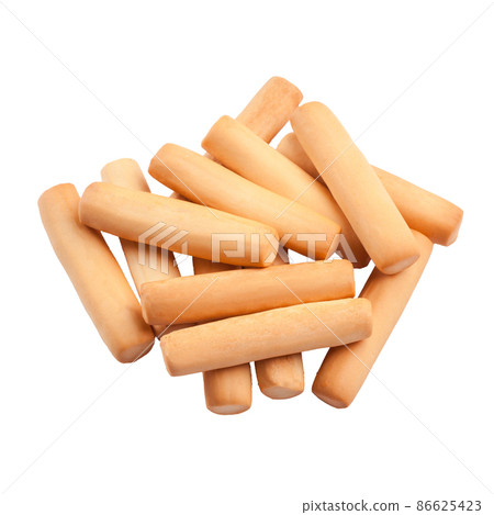 Pile of crispy breadsticks isolated on white background Pile of crispy breadsticks isolated on white background 86625423