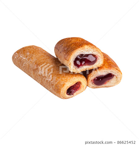 Puff pastries filled with berry jam isolated on white Puff pastries filled with berry jam isolated on white 86625452