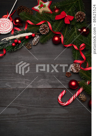 Top view of New year or Christmas Festive decorated background Top view of New year or Christmas Festive decorated background 86625524