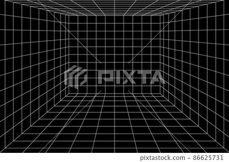 3D black and white digital grid of room space with two point perspective 3D black and white digital grid of room space with two point perspective 86625731