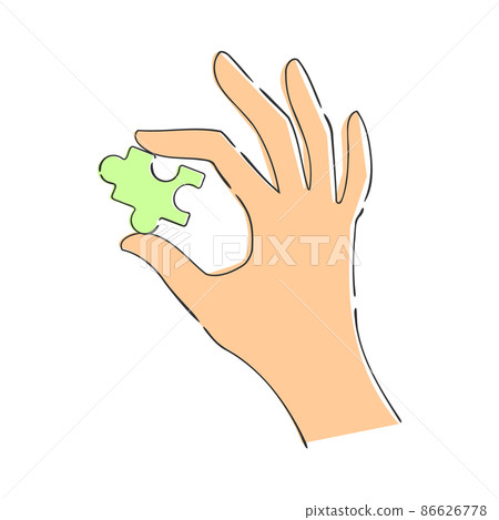 Illustration of a hand pinching a puzzle piece Illustration of a hand pinching a puzzle piece 86626778