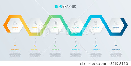 Timeline infographic design vector. 6 options, honeycomb workflow layout. Vector infographic timeline template. 86628110