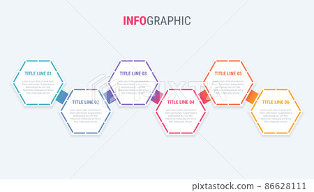 Infographic template. 6 steps honeycomb design with beautiful colors. Vector timeline elements for presentations. 86628111