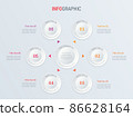 Red vector infographics timeline design template with circle elements. Content, schedule, timeline, diagram, workflow, business, infographic, flowchart. 6 options infographic. 86628164