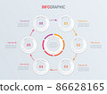 Red timeline infographic design vector. 6 steps, rounded workflow layout. Vector infographic timeline template. 86628165