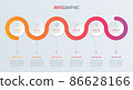 Red timeline infographic design vector. 6 options, circle workflow layout. Vector infographic timeline template. 86628166