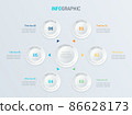 Vector infographics timeline design template with circle elements. Content, schedule, timeline, diagram, workflow, business, infographic, flowchart. 6 options infographic. 86628173