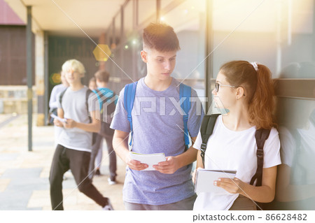 Boy and girl discuss homework after college Boy and girl discuss homework after college 86628482