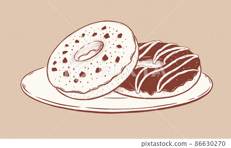 Vintage style vector illustration of Donuts 86630270