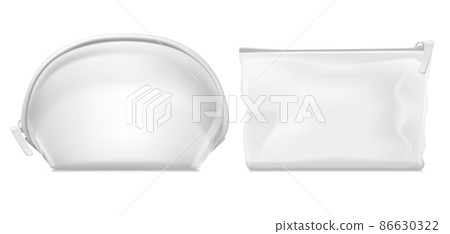 Realistic Detailed 3d White Blank Cosmetic Bag Zipper Empty Template Mockup Set. Vector illustration of Handbag 86630322