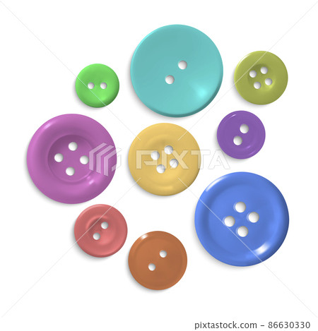 Realistic Detailed 3d Different Color Sewing Buttons Set Isolated on a White Background. Vector illustration of Button 86630330