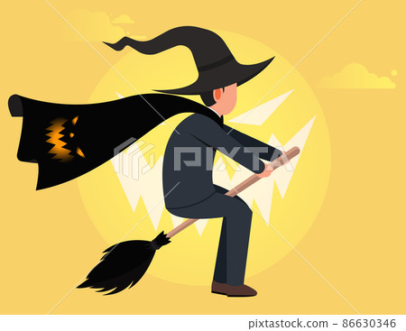 Businessman flying on broom. Halloween holiday concept 86630346