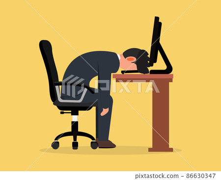 Exhausted sick tired businessman in office. Frustrated worker mental health problems 86630347