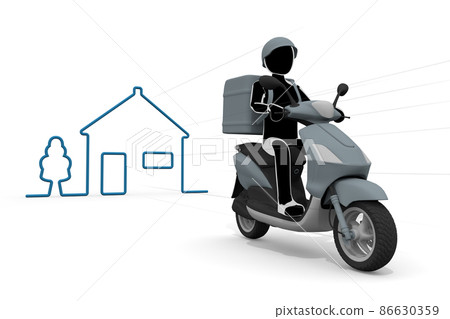 Delivered by bicycle. Deliver food by motorcycle. A person who works as a courier. Delivery part-time job. 86630359