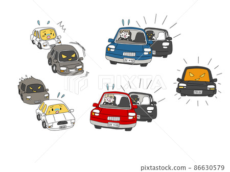 A set of people who are troubled by annoying acts on the road and driving in a hurry. A comical handwritten person. Simple coloring of line drawings. A set of people who are troubled by annoying acts on the road and driving in a hurry. A comical handwritten person. Simple coloring of line drawings. 86630579