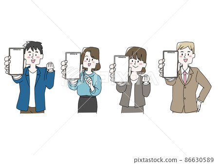 A set of people who are showing the screen of their smartphone here Comical handwritten people 86630589
