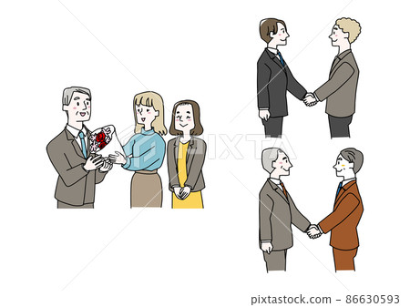 A set of business illustrations that can be used for encounters and farewells. A warm hand-painted person with a vector on a white background. A set of business illustrations that can be used for encounters and farewells. A warm hand-painted person with a vector on a white background. 86630593