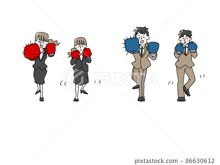 A set of businessmen wearing boxing gloves, a comical handwritten person vector A set of businessmen wearing boxing gloves, a comical handwritten person vector 86630612