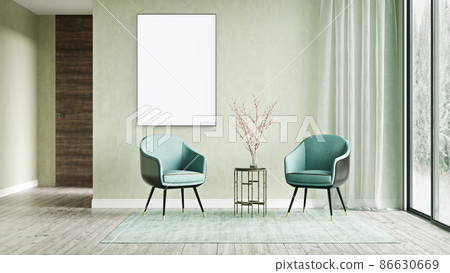 Mock up poster frame in modern interior background, living room, Scandinavian style, 3D rendering 86630669