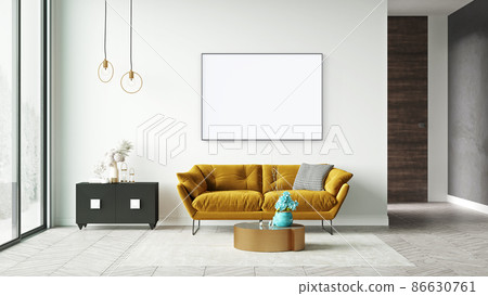 Mock up poster frame in modern interior background, living room, Scandinavian style, 3D rendering 86630761