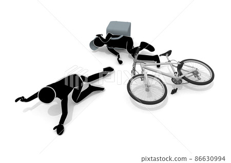 Traffic accident during delivery. A truck and a motorcycle collide. Collide with people on a bicycle. Injured in a traffic accident. 86630994