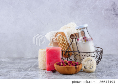 Rose petals water. Fermented beauty cosmetic 86631493