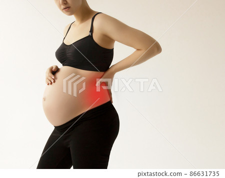 Pregnant woman with a strong pain massaging her Pregnant woman with a strong pain massaging her 86631735