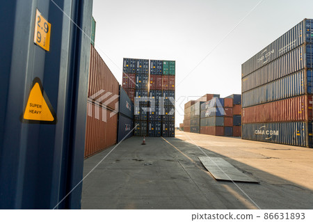 Stack of containers in a harbor 86631893