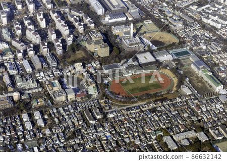 Aerial view of the Musashino Athletic Stadium area 86632142