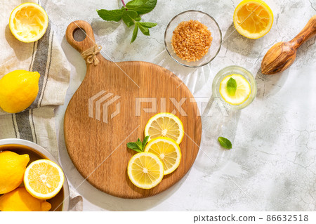 Refreshing homemade summer lemonade. Detox fruit infused water. 86632518