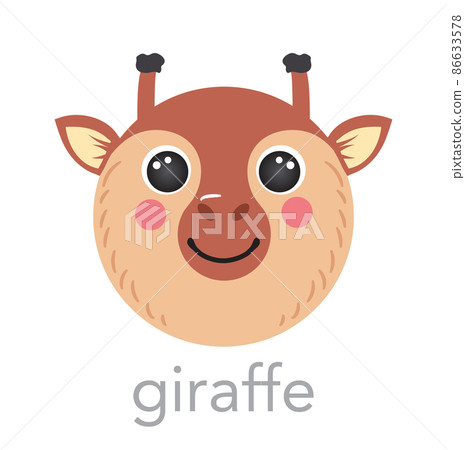 Giraffe Cute portrait with name text smiley head cartoon round shape animal face, isolated vector icon illustrations Giraffe Cute portrait with name text smiley head cartoon round shape animal face, isolated vector icon illustrations 86633578