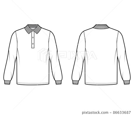 Shirt polo oversized technical fashion illustration with long sleeves, tunic length, henley button neck flat knit collar Shirt polo oversized technical fashion illustration with long sleeves, tunic length, henley button neck flat knit collar 86633687
