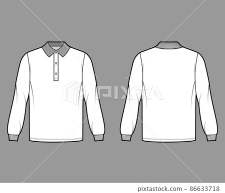 Shirt polo oversized technical fashion illustration with long sleeves, knit cuff, henley button collar. Apparel outwear Shirt polo oversized technical fashion illustration with long sleeves, knit cuff, henley button collar. Apparel outwear 86633718