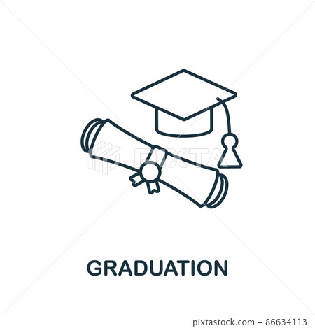 Graduation icon. Line element from school education collection. Linear Graduation icon sign for web design, infographics and more. Graduation icon. Line element from school education collection. Linear Graduation icon sign for web design, infographics and more. 86634113