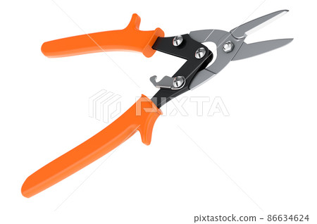 Aviation Tin Snips, Straight Cut, Heavy Duty Metal Cutter for Cutting Sheet Metal, 3D rendering Aviation Tin Snips, Straight Cut, Heavy Duty Metal Cutter for Cutting Sheet Metal, 3D rendering 86634624