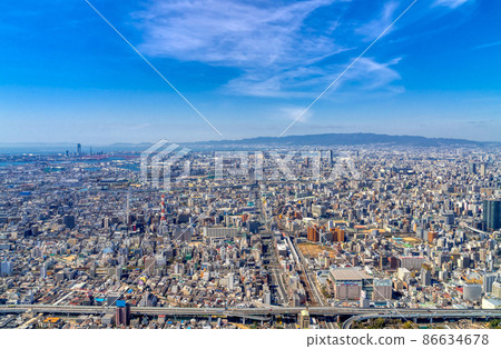 Osaka scenery: The big city seen from Tennoji 86634678