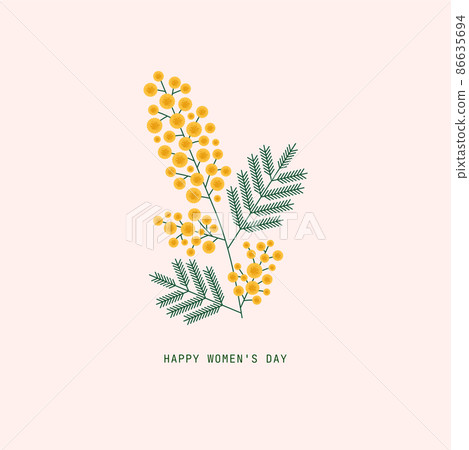 Mimosa flower branch illustration. Spring holiday symbol. Vector illustration. 86635694